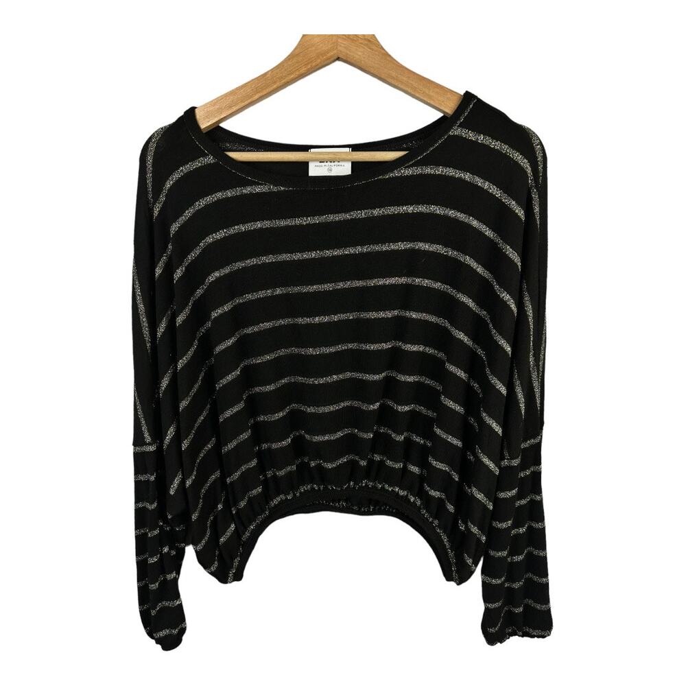 LNA Womens size XS Lily Long Sleeve Sparkle Metallic Striped Cropped Blouse Top